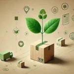 A horizontal image focusing on sustainability and modern e-commerce themes. The background features a soft kraft paper texture in light brown tones.